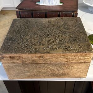 Wood Box with Embossed Metal Floral Lid